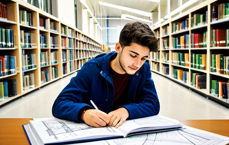Sustainable Engineering Student**

"A young, professional engineering student, fully clothed in modest casual attire, studying blueprints at a brightly lit university library in Bologna, Italy. Environment includes stacks of technical books and architectural models. Perfect anatomy, correct proportions, well-formed hands, proper finger count, natural pose, safe for work, appropriate content, family-friendly, professional."

**