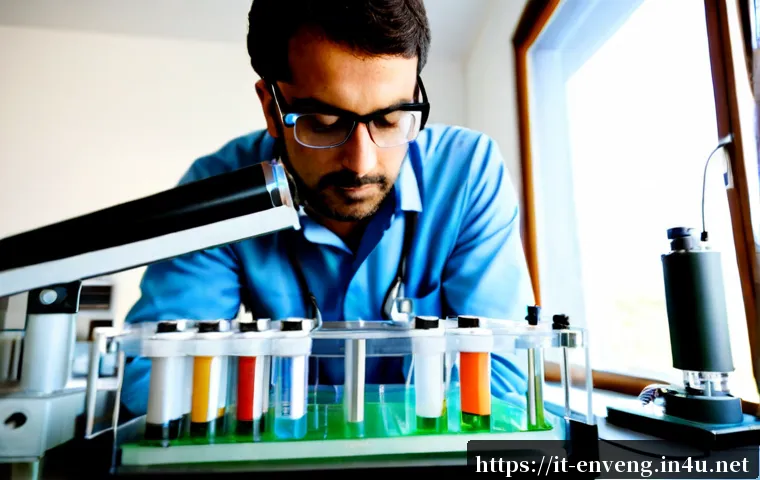 환경공학 기본 개념 - Photorealistic environmental engineering laboratory in Italy, an Italian engineer wearing safety gla...