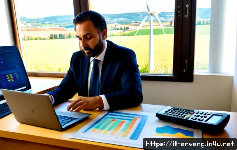 탄소 배출량 계산 및 보고서 - Photorealistic Italian sustainability consultant in a bright Milan office, reviewing carbon emission...